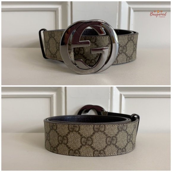 Auth Gucci Brown GG Supreme Canvas Leather Silver Interlocking G Buckle 95/38 - Picture 3 of 13